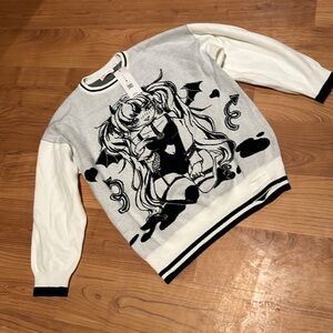 White Black Oversized S Devil Girl Sweater nwt goth punk anime